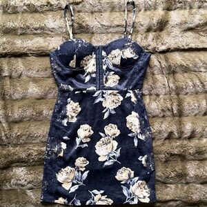 Tobi Navy and Cream Floral Mini Dress